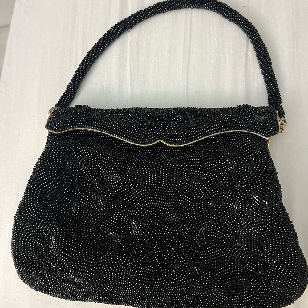 Elegant Vintage Black Beaded Handbag